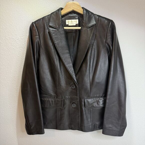 Margaret Godfrey Jackets & Blazers - Womens Black Leather Jacket Buttery Soft Fitted Staple Lined 4P Margaret Godfrey